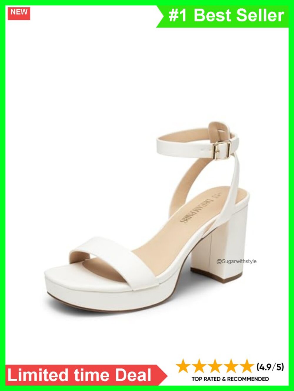 Faux Leather Platform Heeled Sandals with Ankle Strap